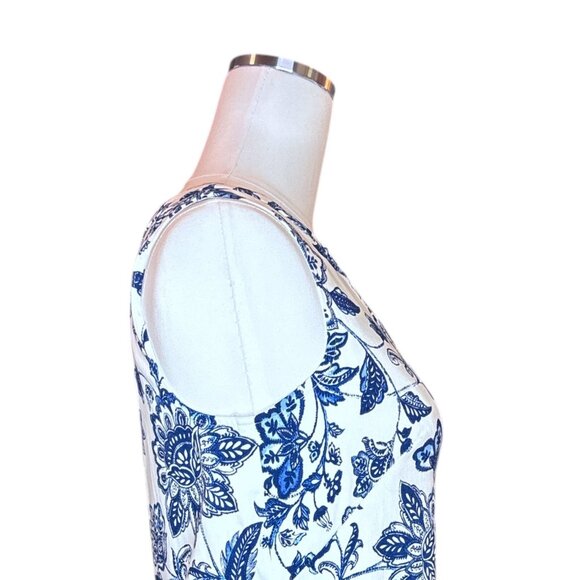 Boho Blue Floral Border Print Shift Dress Size 6 Sleeveless Summer Mediterranean - Picture 12 of 16